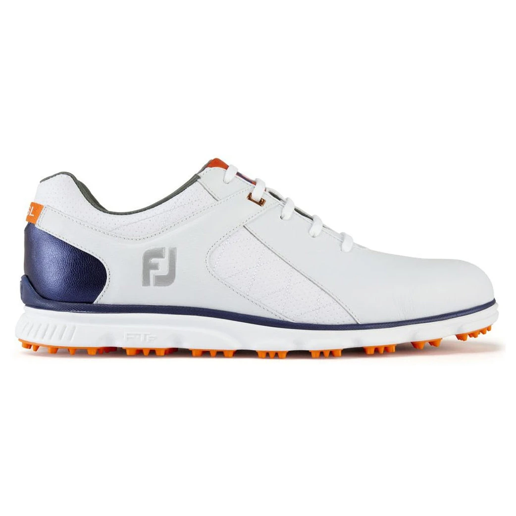 FootJoy Pro Spikeless White-Navy-Orange Mens Golf Shoes - Cosmetic Blem 3 FootJoy Pro Spikeless White-Navy-Orange Mens Golf Shoes - Cosmetic Blem
