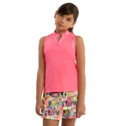 Lucky In Love Birdie Girls Sleeveless Golf Polo -Sports Golf Shop 20455 NEONPINK648