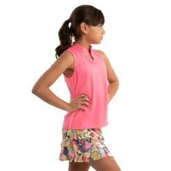 Lucky In Love Birdie Girls Sleeveless Golf Polo -Sports Golf Shop 20455 NEONPINK648 1