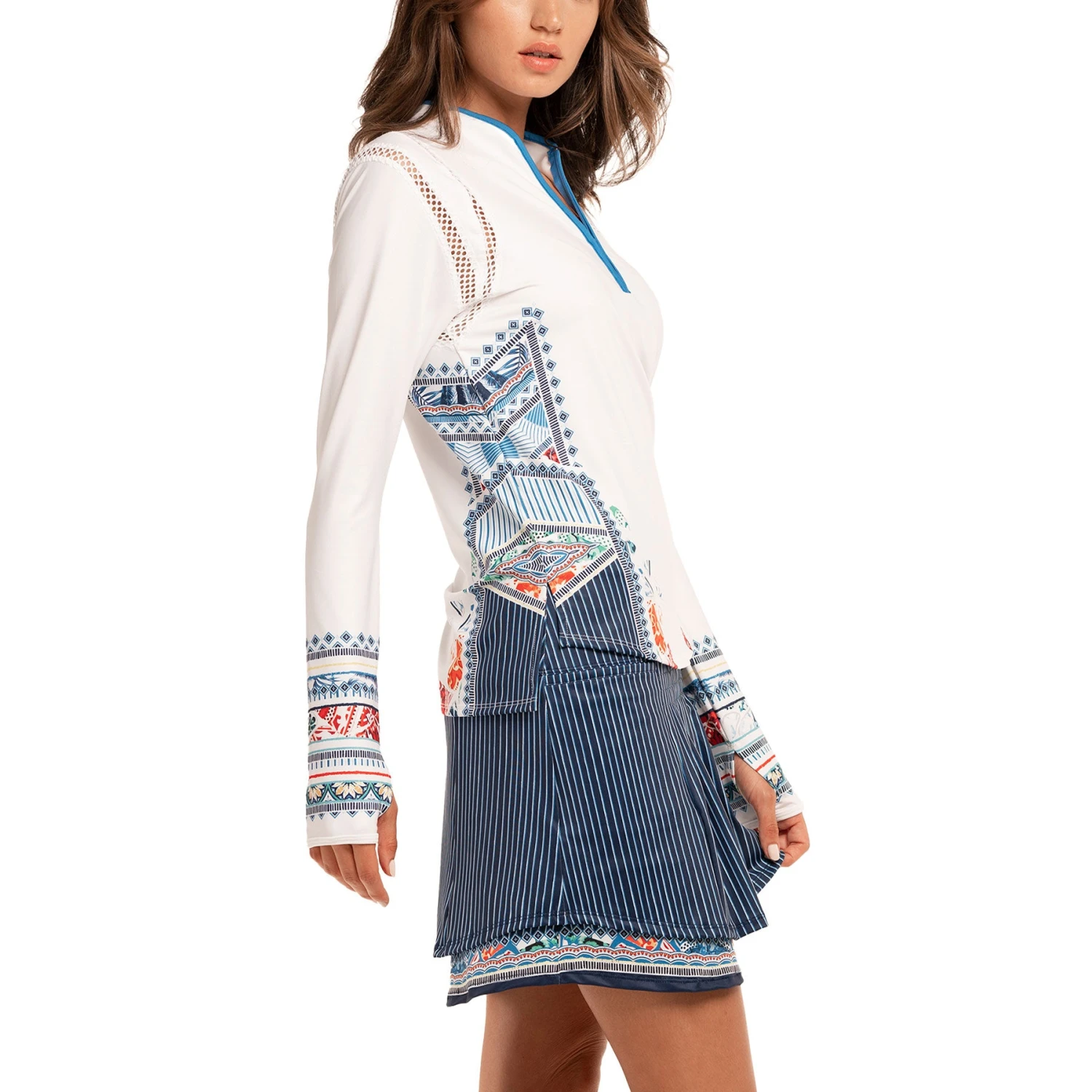 Lucky In Love Playing In Paradise Aegean Blue Womens Long Sleeve Golf Shirt 4 Lucky In Love Playing In Paradise Aegean Blue Womens Long Sleeve Golf Shirt - Image 2